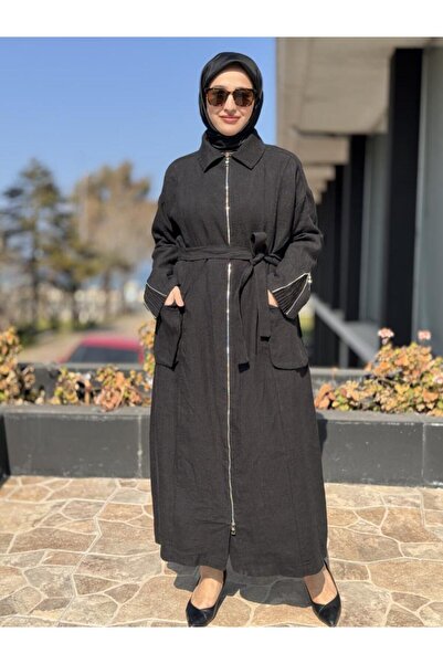 MissWhence Front and Back Zipper Bag Pocket Linen Overcoat 37509