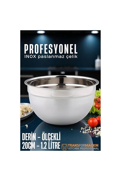 HayMed Modacar Stainless Steel Deep Bowl with Scale - 20 cm 1.2 Liter Mixing Bowl Professional 304 Stainless Steel