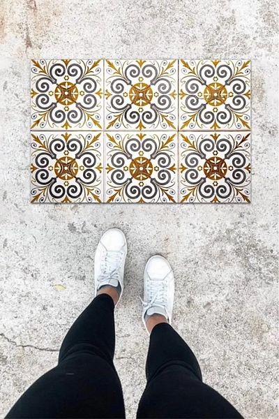 Yarımada Bahçe Digital Printing Brown Tile Pattern Door Mat K-1068