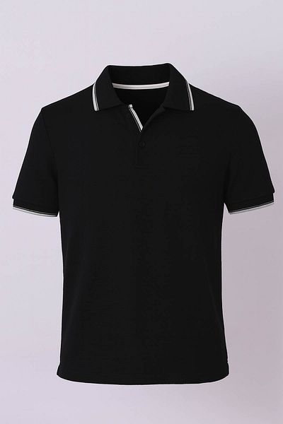 trender Ανδρικό μπλουζάκι με κηρήθρα Lycra και μισό πατάκι μαύρο 2768