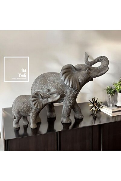 77 Palo 77-1 Yavrulu Fil Heykeli Dekoratif Obje Anlamlı Hediyelik Eşya Ev Hed...