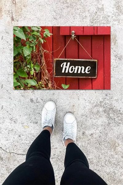 Mu Art Ahşap Digital Printing Red Leaf Pattern Door Mat K-1056