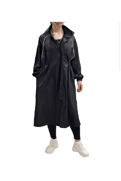 SOLOBUY Midi Trench Coat, Women's Sporty Style, Stand-up Collar, Black