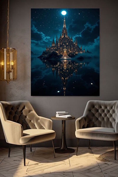 özkacar TABLOU PE PÂNZĂ CASTEL CU VIZIUNE NOCTURNĂ DECOR DE PERETE PENTRU CAS...