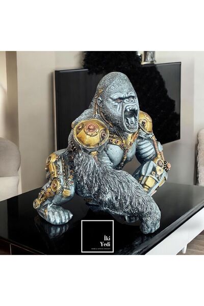 77 Steampunk Goril Heykeli Mekanik Çarklı Tasarım Dekoratif Obje Makina Figür...