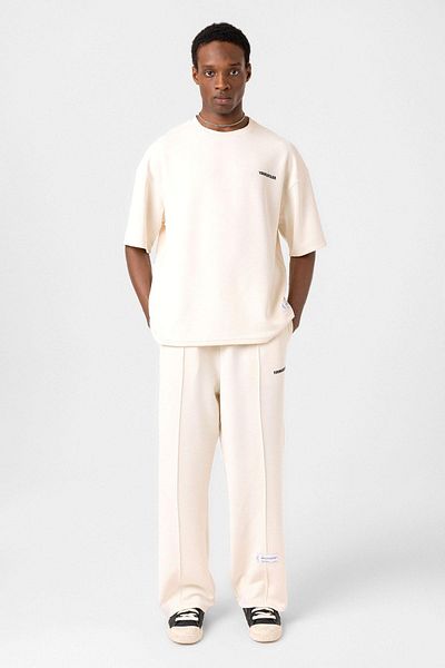 VAMOSCLO Label Detailed Oversize Modal Fabric Tracksuit Suit Ecru