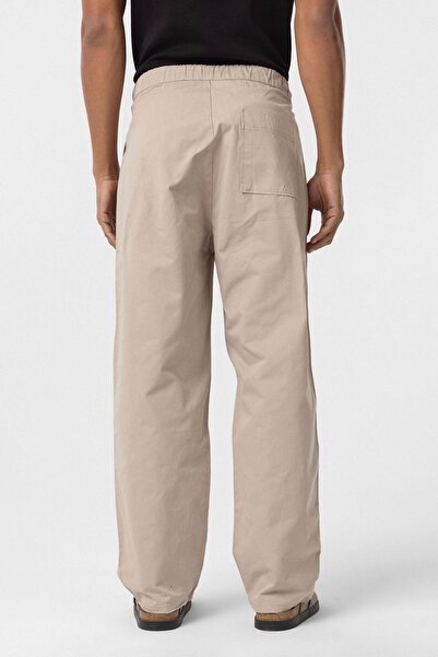 VAMOSCLO Baggy Fit Gabardine Trousers Beige
