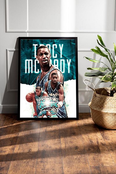 Saturn Tracy Mcgrady Framed Painting - Orlando Magic Nba Poster Painting