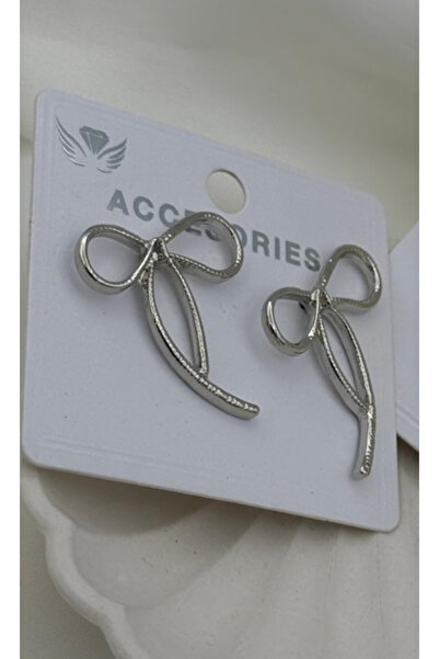 La Clarte Women's Silver Color Ribbon Bow Figured Earrings – Elegant and Feminine Design