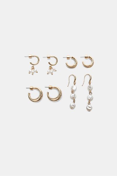Stradivarius Set of 4 hoop and faux pearl earrings
