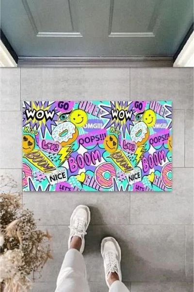 Mu Art Ahşap Digital Wow Boom Colorful Door Mat Outdoor Mat K-3055