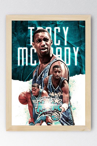 Saturn Tracy Mcgrady Framed Painting - Orlando Magic Nba Poster Painting