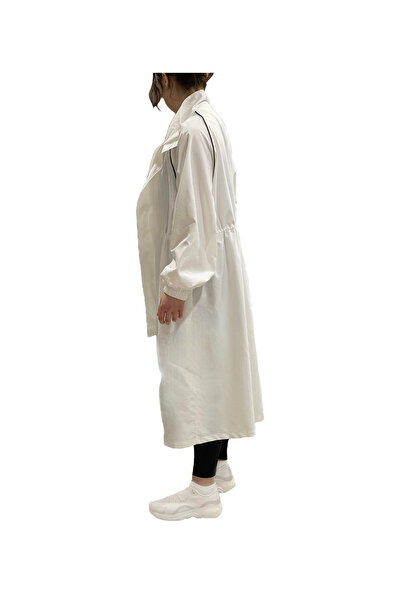SOLOBUY Midi Trench Coat, Women's Sporty Style, Stand-up Collar, White