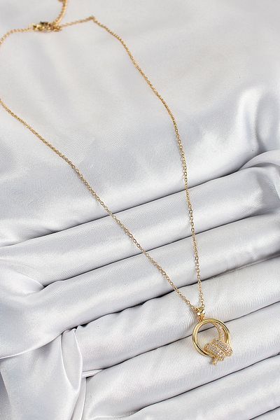 Clariss 316L Steel Zircon Stone Knot Model Gold Color Women's Necklace