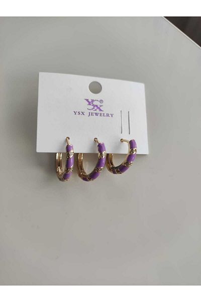 stainles steel Steel Enameled Triple Purple Ring Set Steel Earrings