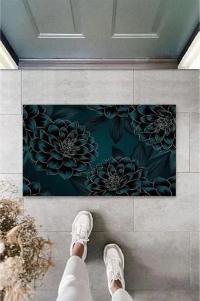 Mu Art Ahşap Digital Water Lily Green Door Mat Outdoor Mat K-3117