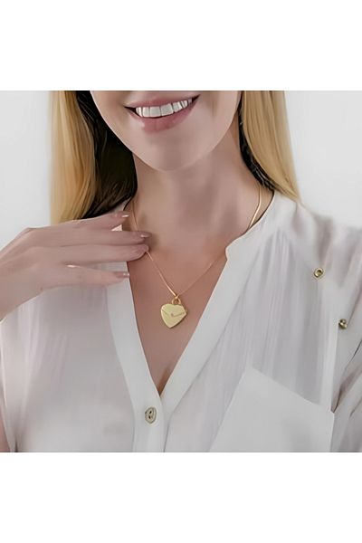 Satürn Silver Kuyumculuk Steel Heart Envelope Necklace with Opening and Closing Cover Necklace Name Written Does Not Tarnish