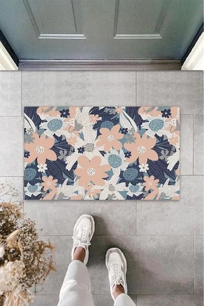 Mu Art Ahşap Decorative Digital Soft Big Flowers Powder Door Mat Outdoor Door Mat K-3108
