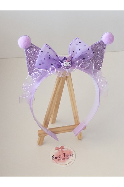 Sweet twins accessories تاج أطفال أرجواني مع فيونكة وبومبون على طراز كورومي