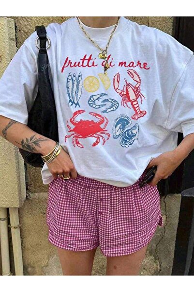 SEDA IŞIKLAR UNİSEX KADIN-ERKEK ISTAKOZ BASKILI OVERSİZE T-SHİRT