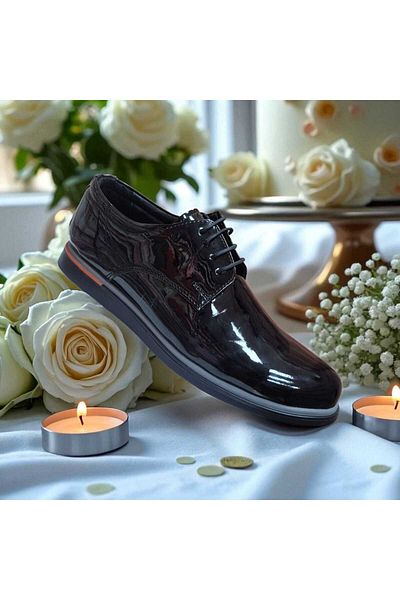fikret bağcı Men's Patent Leather Lace-Up Face Laser Printed Henna Wedding Special Day Thermo Non-Slip Sole Shoes