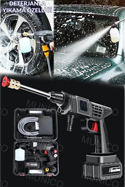 Munico Kablosuz Araba Yıkama Makinesi Yüksek Basınçlı Küçük Otomatik Su Tabancası Ev Şarj Edilebilir Yıkama