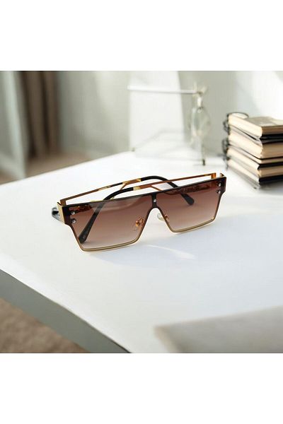 Mazzy Vintage Rectangle Gold Brown Women Sunglasses
