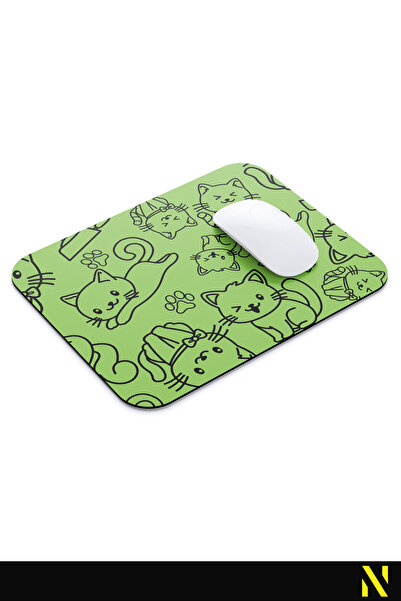 nilizma Симпатична зелена ергономична подложка за мишка с котки - 23 cm x 19 cm - подложка за мишка с неплъзгаща се основа