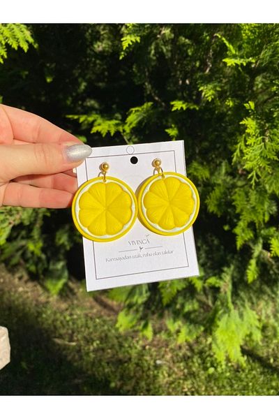 VIVINCA Handmade Polymer Clay Colorful Vibrant Lightweight Earrings - Piece of Lemon