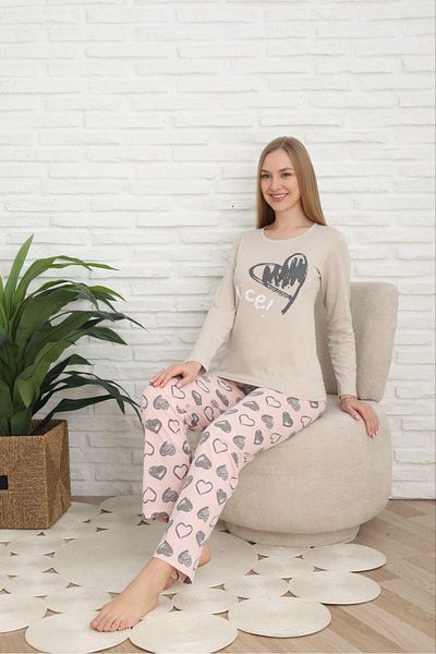 FENZO Women's Bottom Top Pajamas Set Heart Pattern and Print Comfortable Homewear