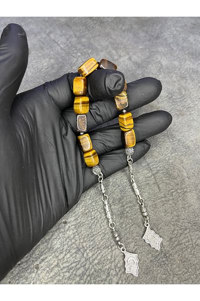 Mos Tespih Rectangular Zaza Shaking Tiger Eye Natural Stone Prayer Beads