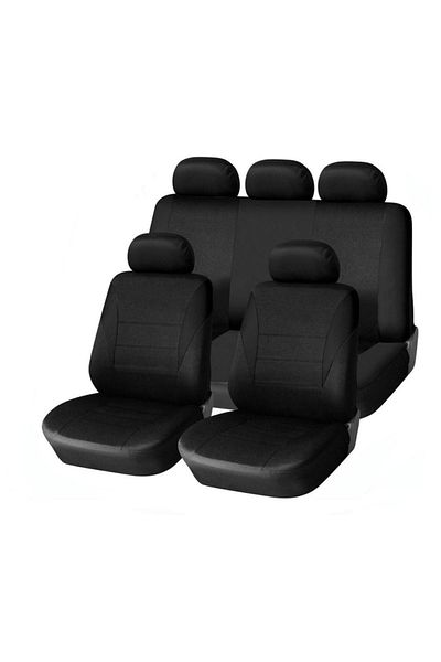 CED AUTO TRADE Set huse scaun auto, universale, față-spate, negre, material textil, compatibile cu airbag-urile