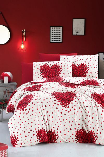 GARDEN ROOM Single Duvet Cover Set with Elastic Sheet Gönül Red