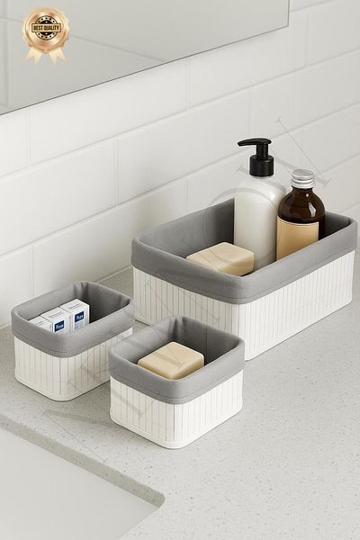 NEWNOW Softlines Bamboo Bathroom and Interior Organizer Boxes Set of 3 White