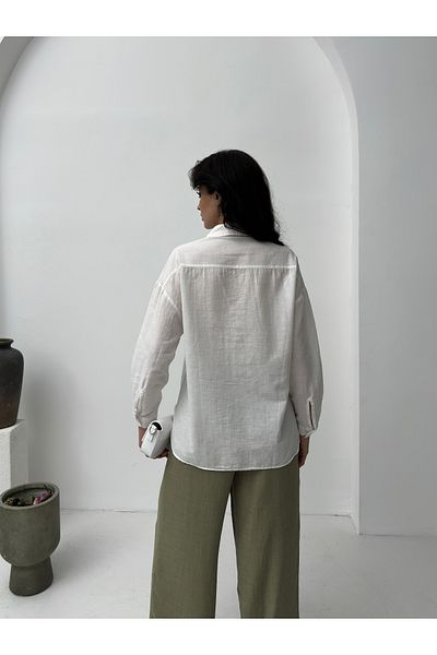 POP STORY Cămașă oversize pentru femei, cu buzunare duble, amestecată de bumbac și in