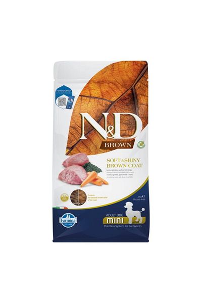N&D Hrană uscată pentru câini N&D Brown Mini Adult cu miel, morcov și spirulină 2 kg