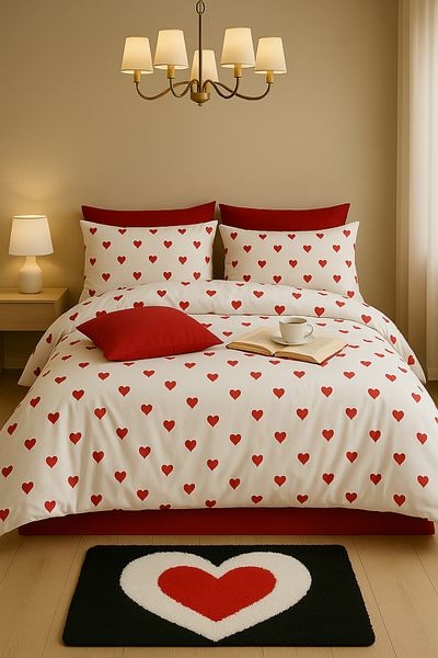 GARDEN ROOM Single Duvet Cover Set with Elastic Sheet Leyla White - Red