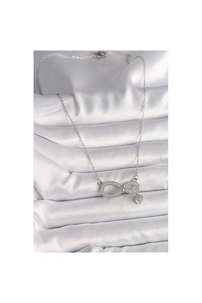 Skygo 316L Steel Silver Color Chain Zircon Stone Infinity Model Stone Heart Detail Women's Necklace - Tj-Bko9801