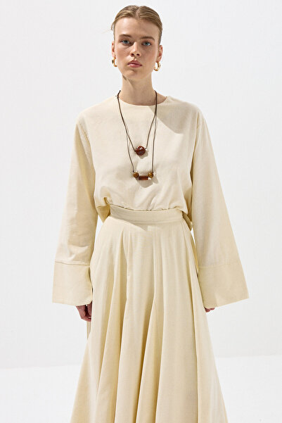 KUAD بلوزة قطنية قصيرة بأكمام من الزبدة