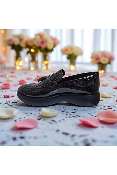fikret bağcı Men's Patent Leather Lace-Up Face Laser Printed Henna Wedding Special Day Poly Light High Sole Shoes
