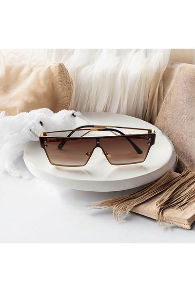 Mazzy Vintage Rectangle Gold Brown Women Sunglasses