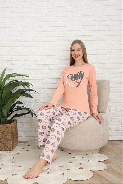 FENZO Women's Bottom Top Pajamas Set Heart Pattern and Printed Comfortable Homewear