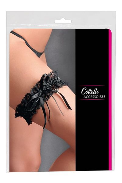Comelly Collection Podvază dantelă neagră, Cottelli Collection, panglică satin