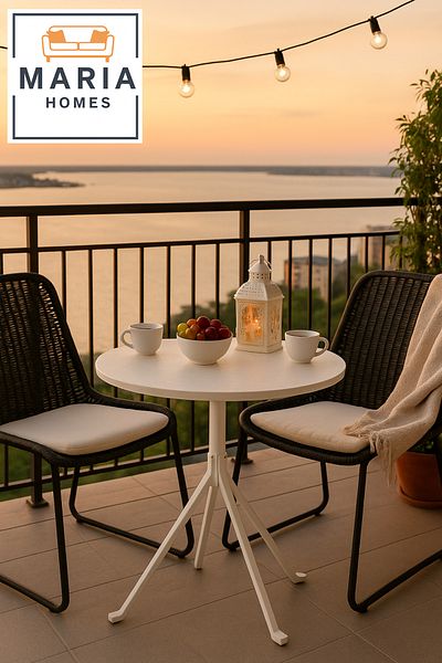 MARIA HOMES Modern White Round Metal Café Table with Tripod Base
