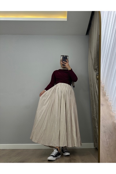 GOFRE Women's Maxi Length Pleated Skirt with Waistband