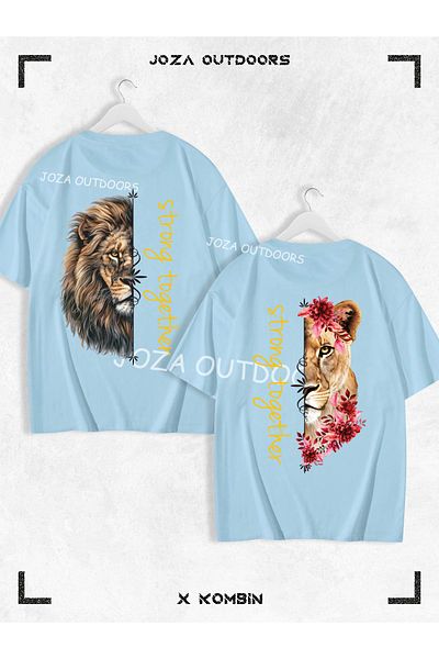 Jobia Outdoors Γυναικείο Ανδρικό Lion Floral BACK Σετ μπλουζάκι με στάμπα Lover Couple Combination Oversize 2 τεμαχίων