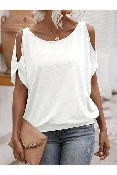 StilVibe Women's Short Sleeve Round Neck Loose Viscose Blouse