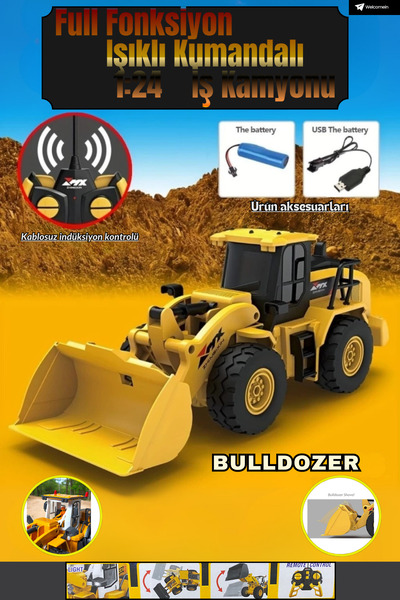 welcomein 1:24 Uzaktan Kumandalı Şarjlı 6CH İnşaat İş Makinesi Dozer | Gerçek...