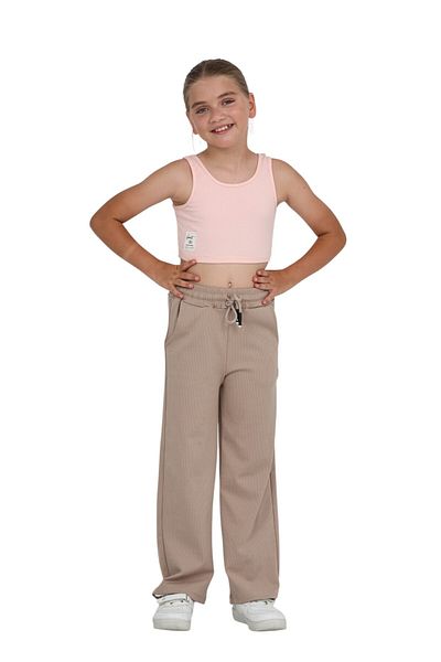 ERDEM KIDS Girls' Wide Loose Leg Palazzo Twist School Trousers with Elastic Waistband