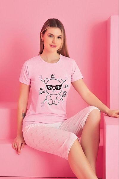 Farya Home Dreamy Cotton Patterned Short Sleeve Bermuda Capri Suit